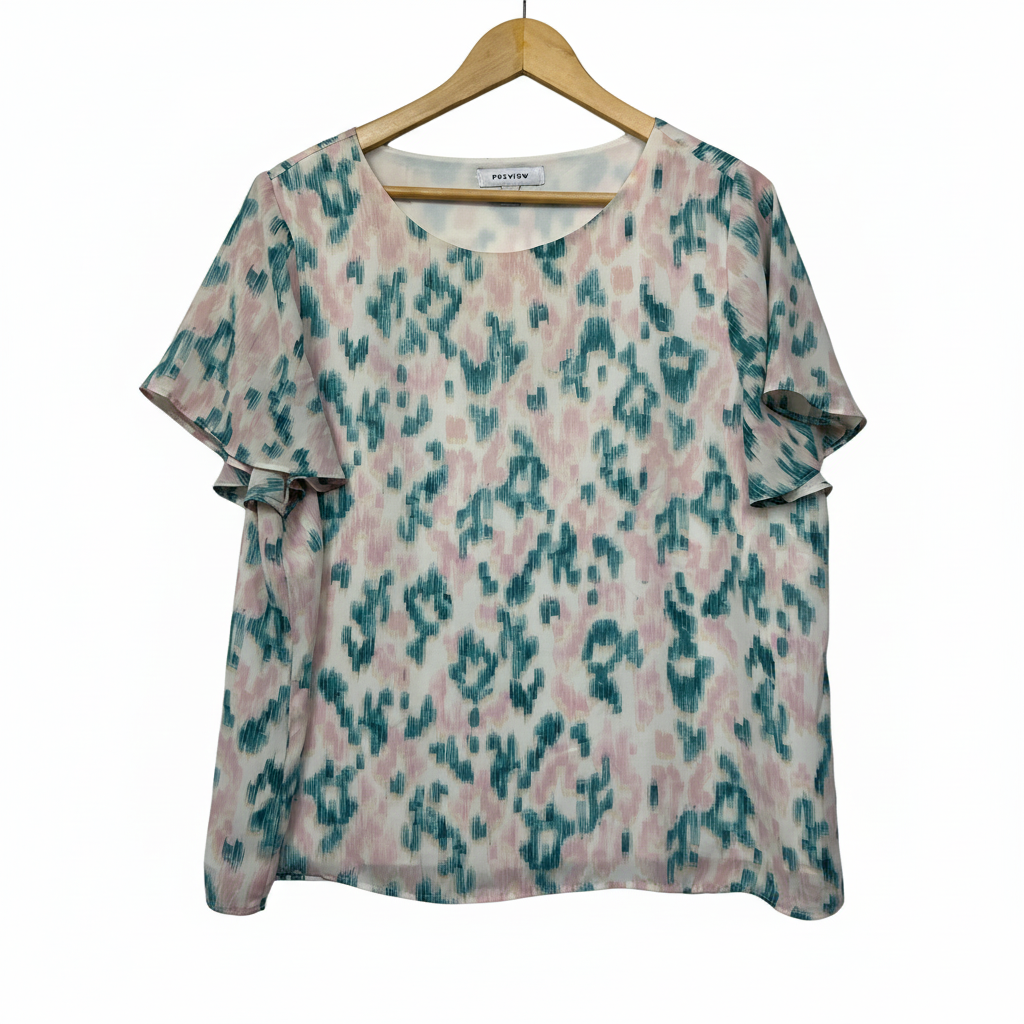Preview pink teal abstract print top size 18