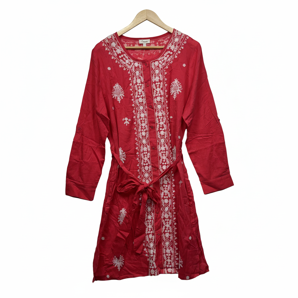 Capture Red Embroidered Shirt Dress - Size XL