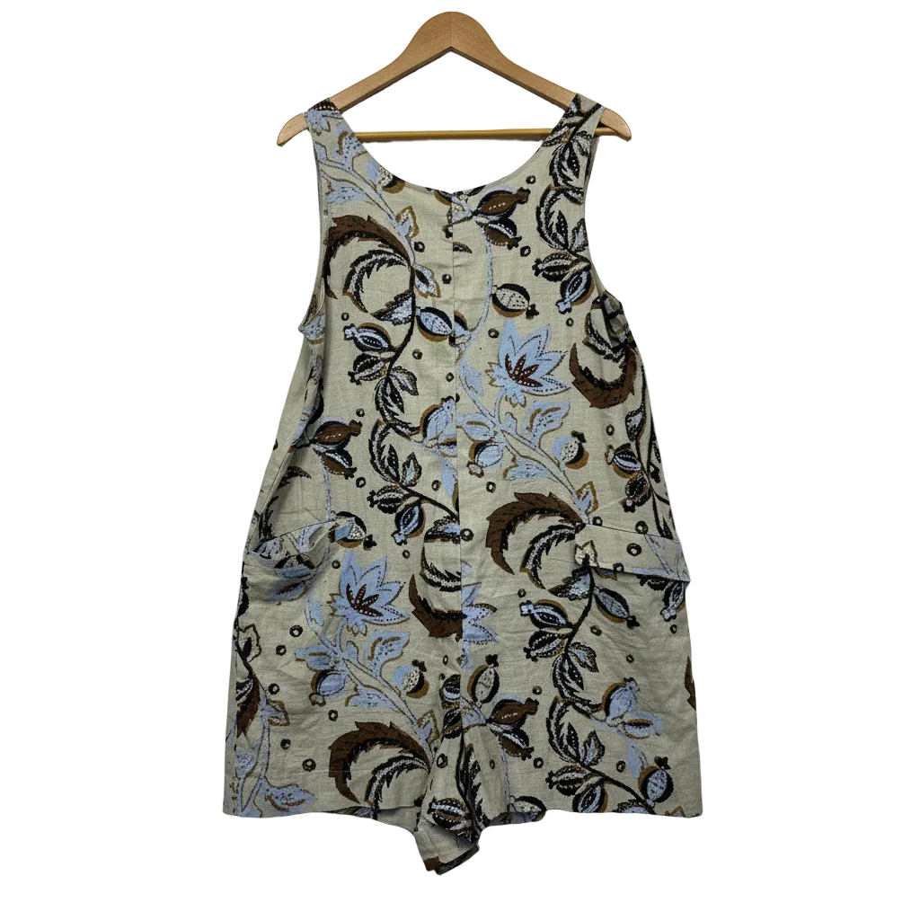 Next Beige Cream Blue Black Brown Floral Print Top Size 12