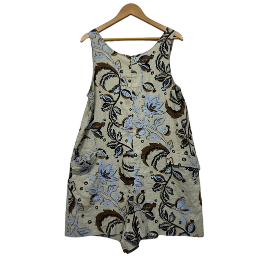 Next Beige Cream Blue Black Brown Floral Print Top Size 12