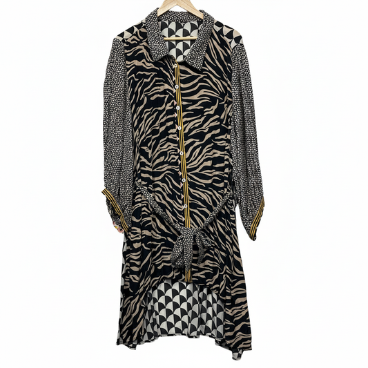 Black Beige Pink and Yellow Multicoloured Geometric Print Top - Sleeve Detail