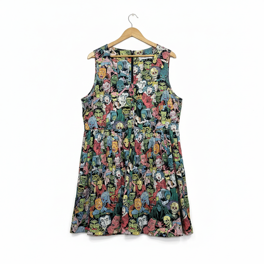 Black Friday Multicoloured Horror Comic Print Sleeveless Top Size 18