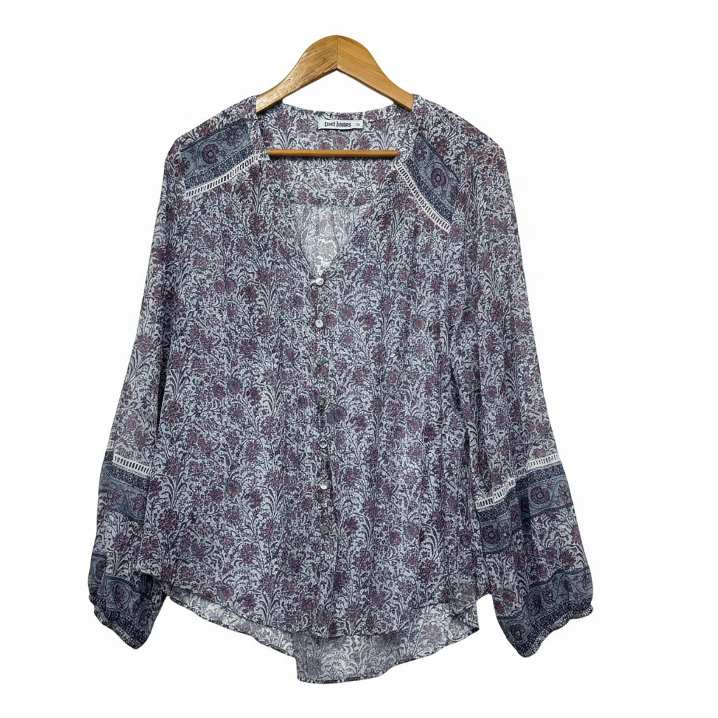 Just Jeans Grey Purple Floral Print Top - Front View