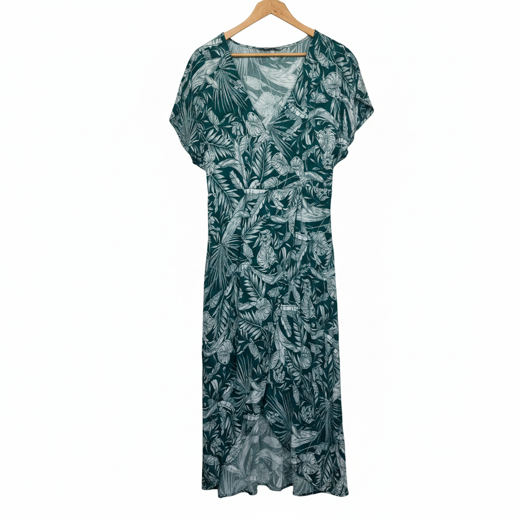 Katies Green Palm Print Maxi Dress - Size 12