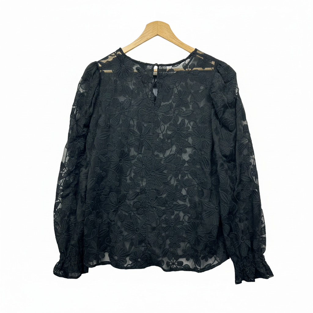 Decjuba Black Floral Lace Top - Back View