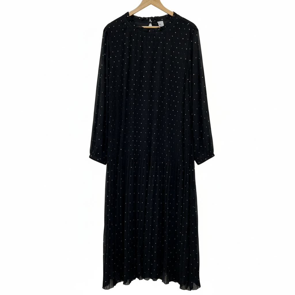 Anko Black & Gold Polka Dot Pleated Dress - Size 18