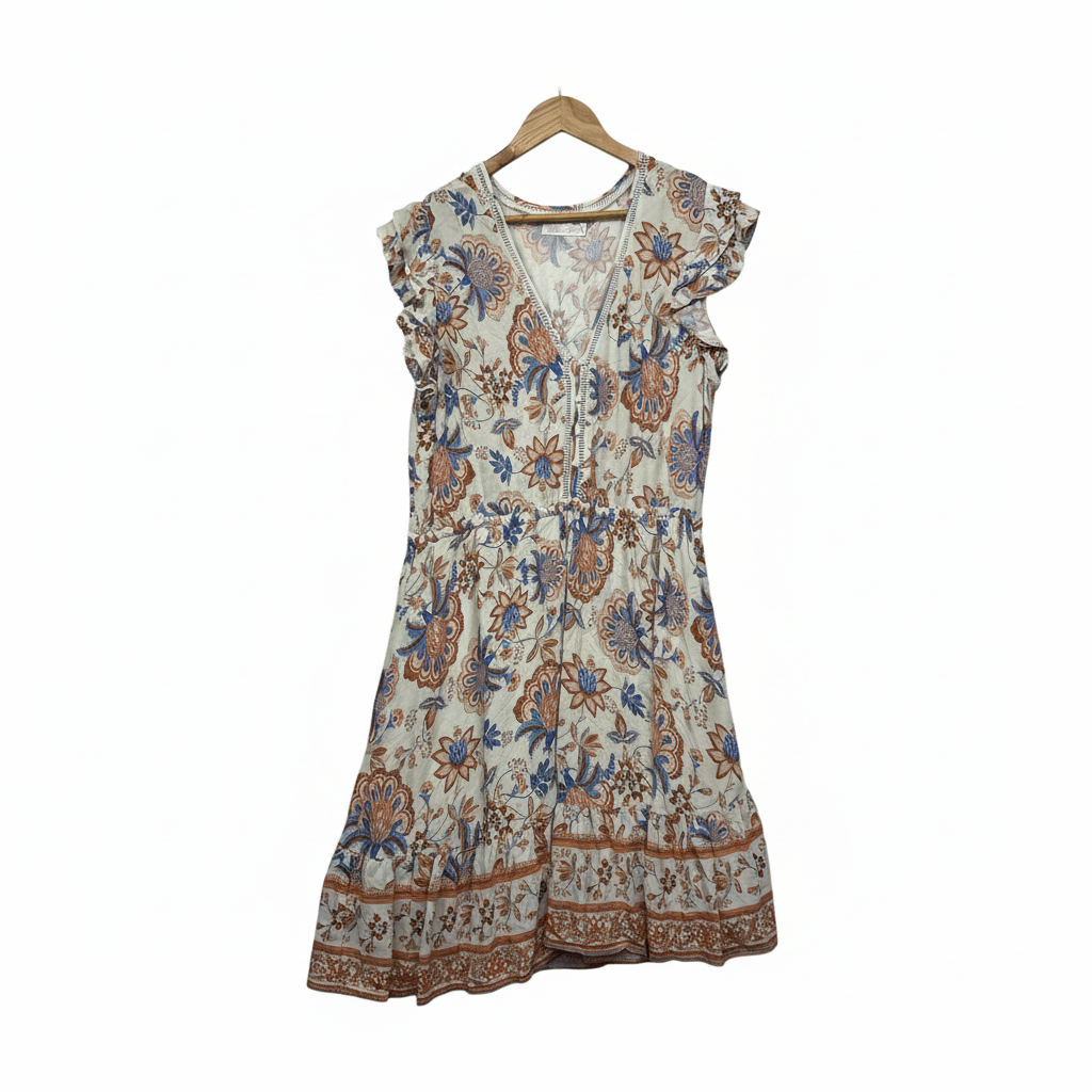 Miracle cream and multicoloured floral print dress size 18