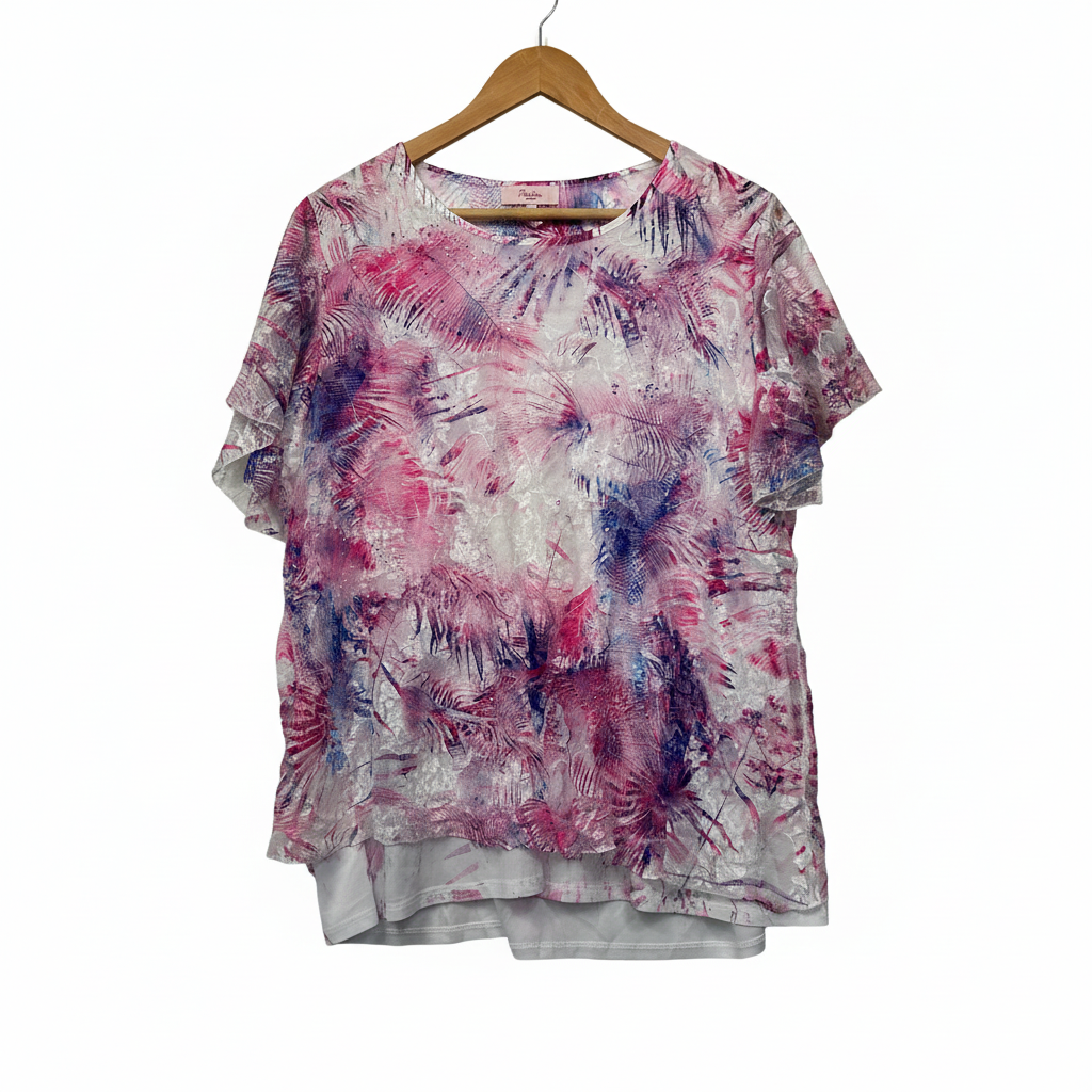 Millers pink purple abstract print layered top size 16