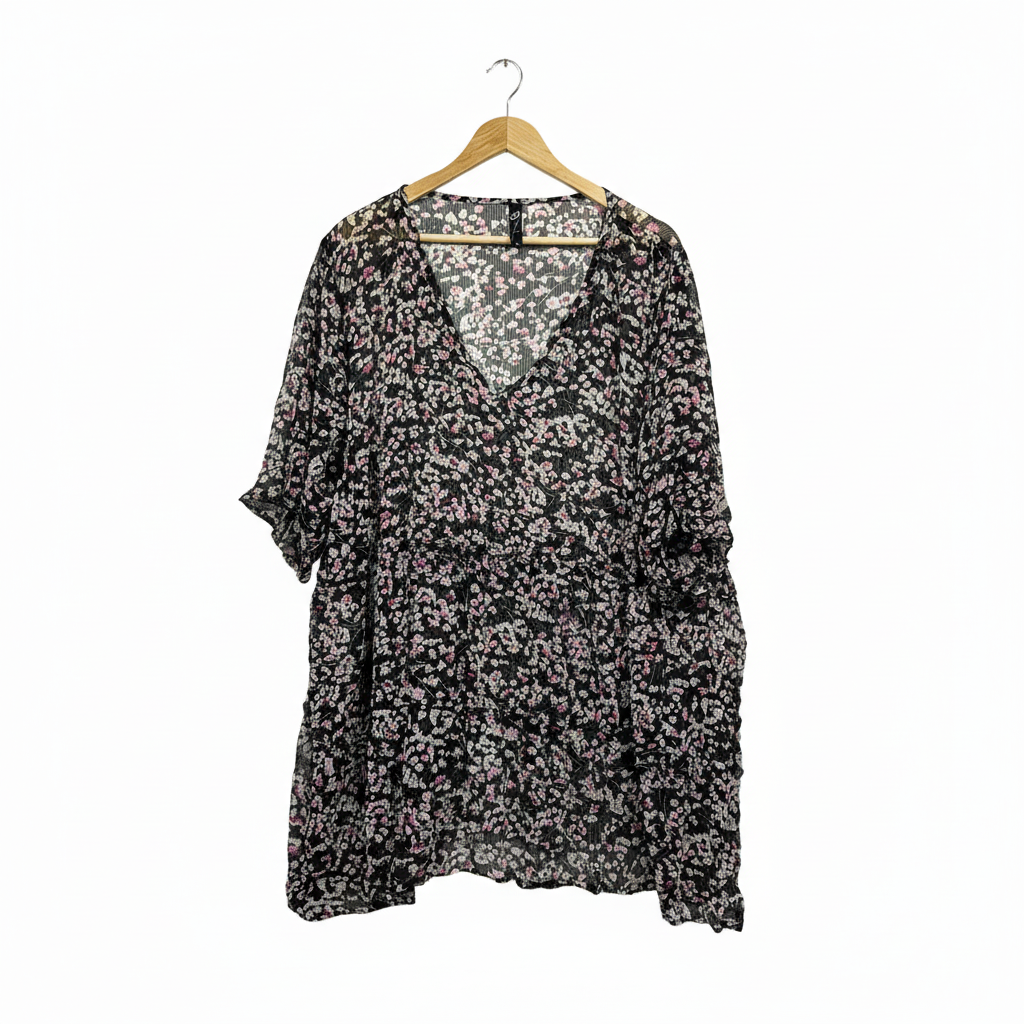 Taking Shape Black Floral Sheer Tunic Top - Size 22