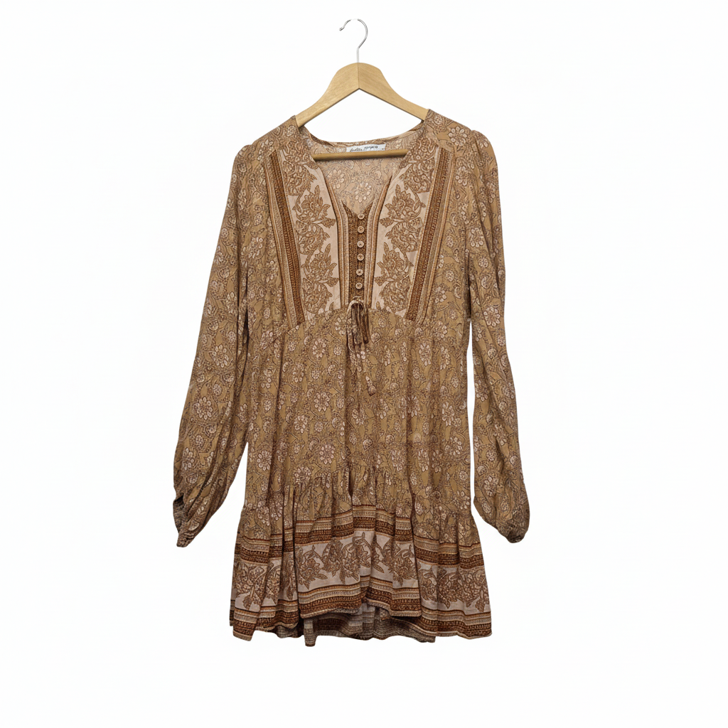 Salty Bright Beige Floral Boho Dress - Size 12