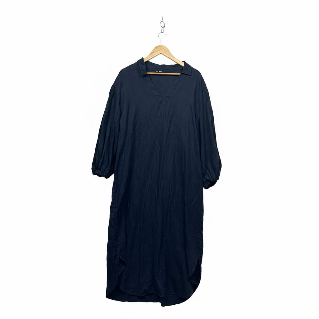 Target Linen Navy Linen Shirt Dress with 3/4 Sleeves - Size 18