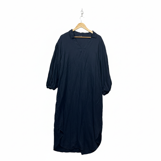 Target Linen Navy Linen Shirt Dress with 3/4 Sleeves - Size 18