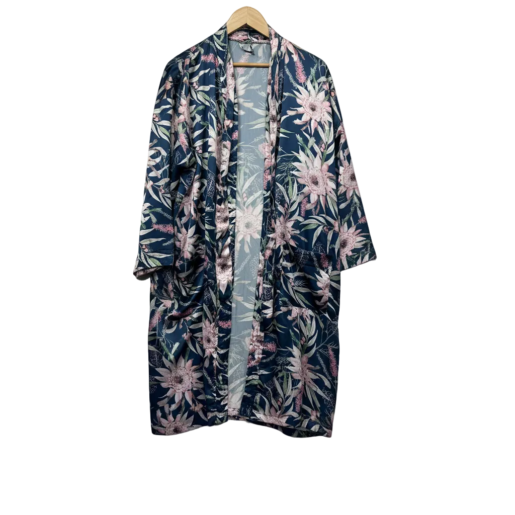 Multicoloured floral kimono robe front view