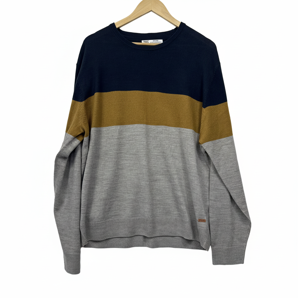 Rivers Navy Mustard Grey Colour Block Sweater - Size 2XL