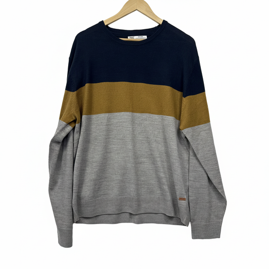 Rivers Navy Mustard Grey Colour Block Sweater - Size 2XL