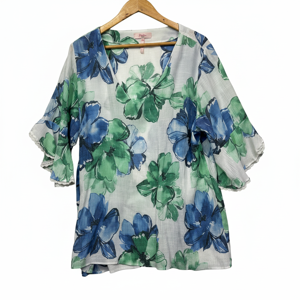 Millers White Blue Green Floral Top - Size 20