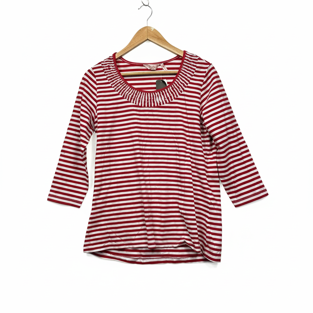 Millers Red and White Stripe Ruched Neck Top - Size 14