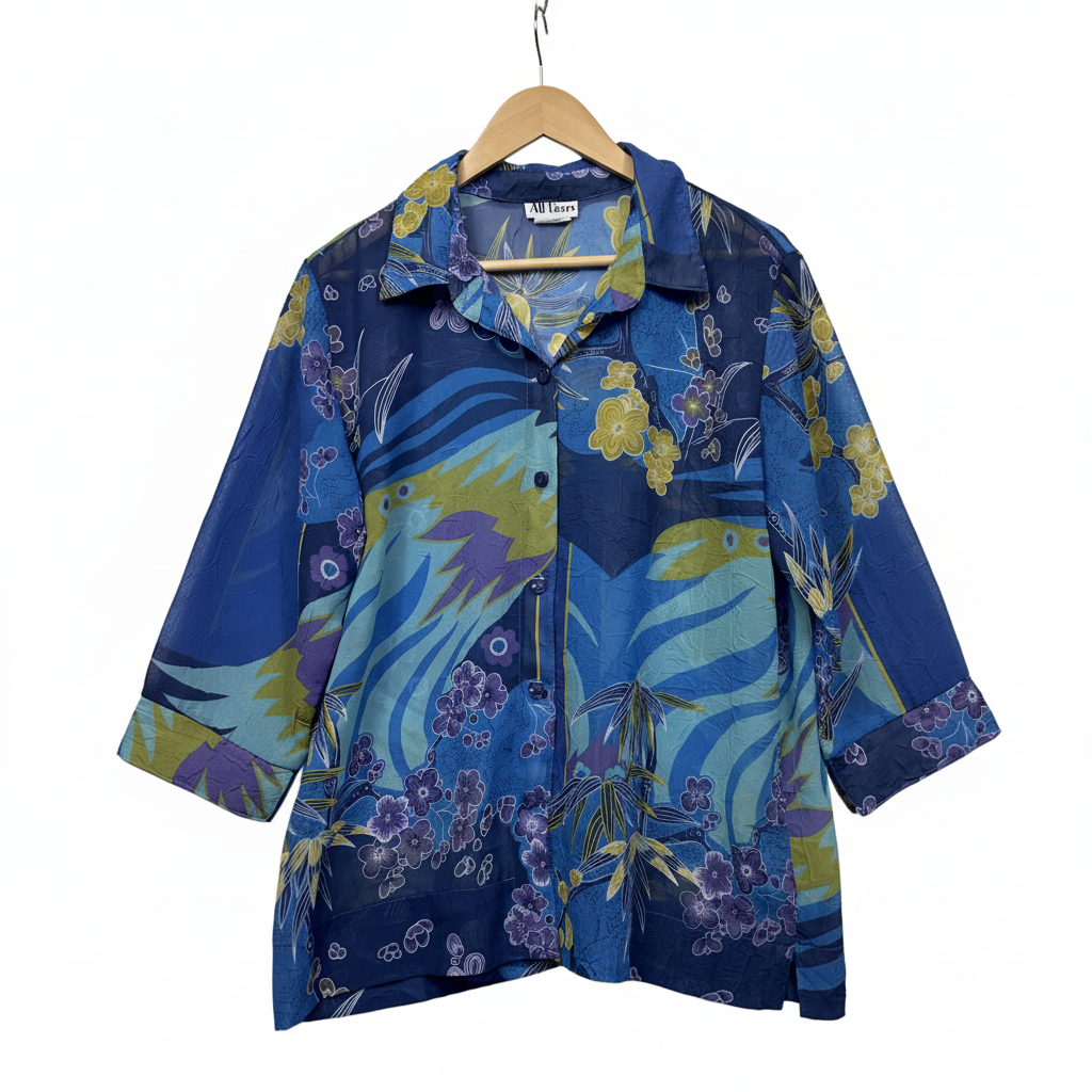 Vintage All Hours Blue Floral Button Up Shirt - Size Large