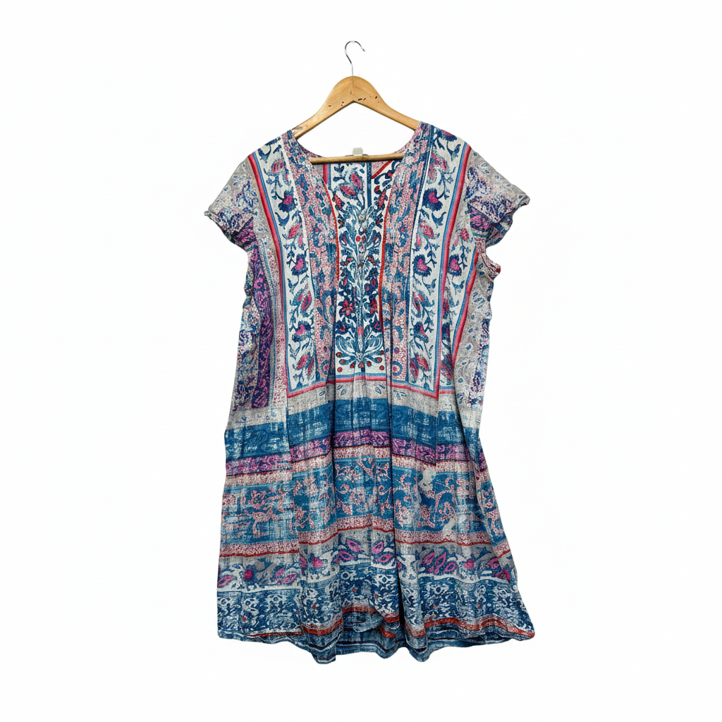 Orientique Multi-Color Print Tunic Dress Size L