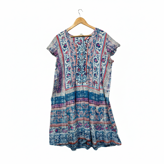 Orientique Multi-Color Print Tunic Dress Size L
