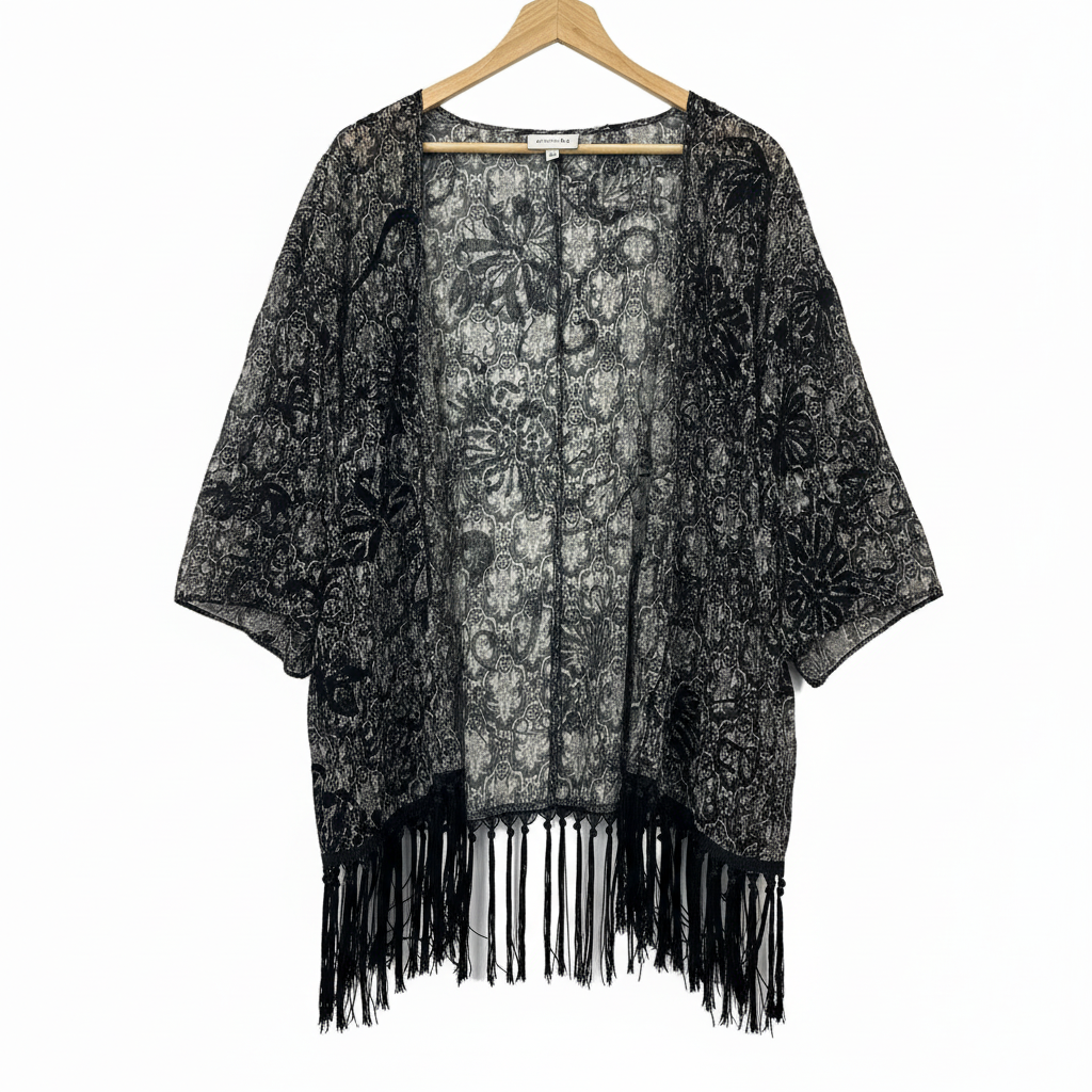 Autograph Black Grey Paisley Print Kimono - Size 18