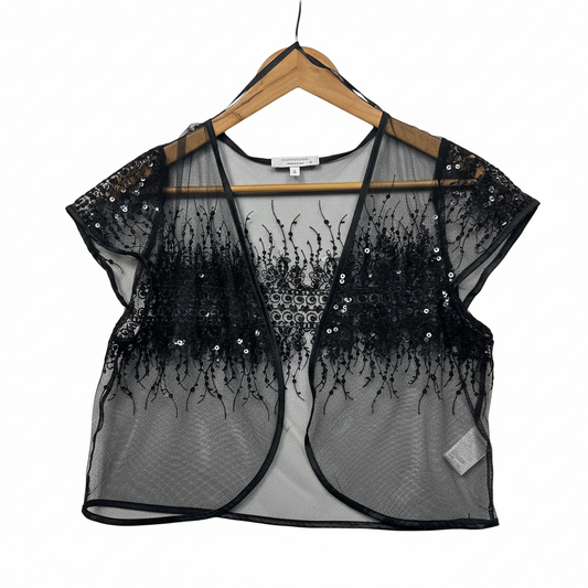 Crossroads black sequin mesh top front view