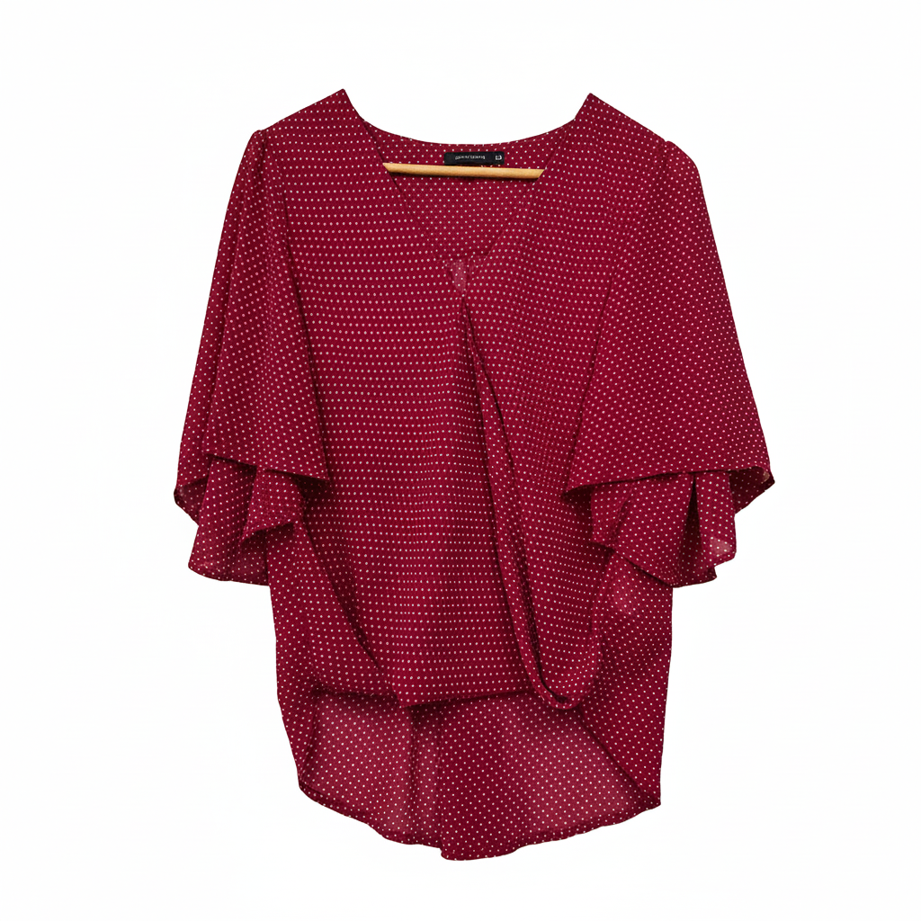 Portmans burgundy polka dot ruffle sleeve top size 14