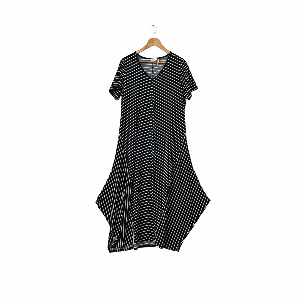 Black white striped asymmetric dress size XL