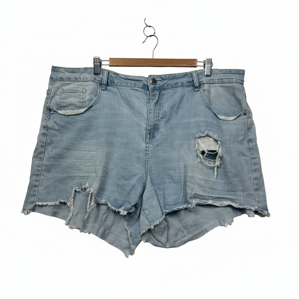 City Chic Light Blue The Edit High Rise Denim Shorts - Size 20