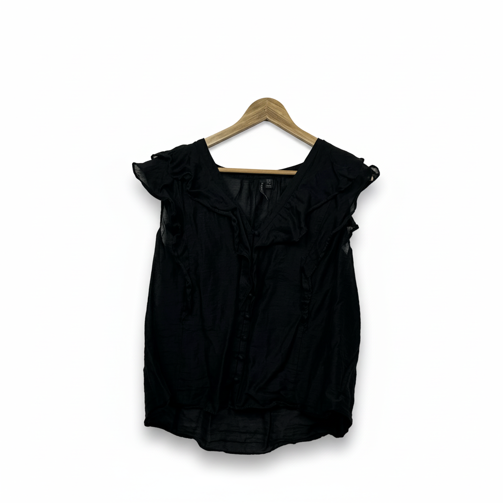 Forever New Black Ruffle Sleeve Top - Size 14