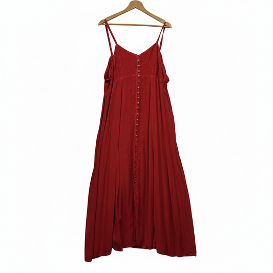 Henna Red Button-Front Boho Maxi Dress - Size 3X