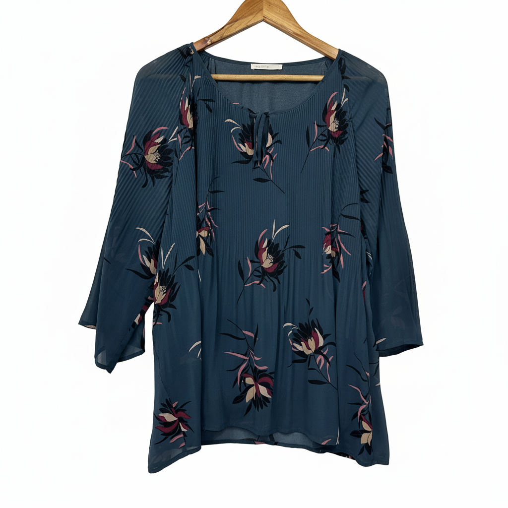 Regatta Teal Floral Pleated Top - Size 16