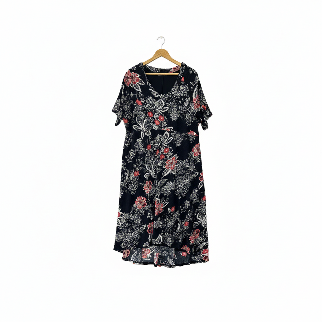 Virtuelle Black White Floral Print Dress - Size 18