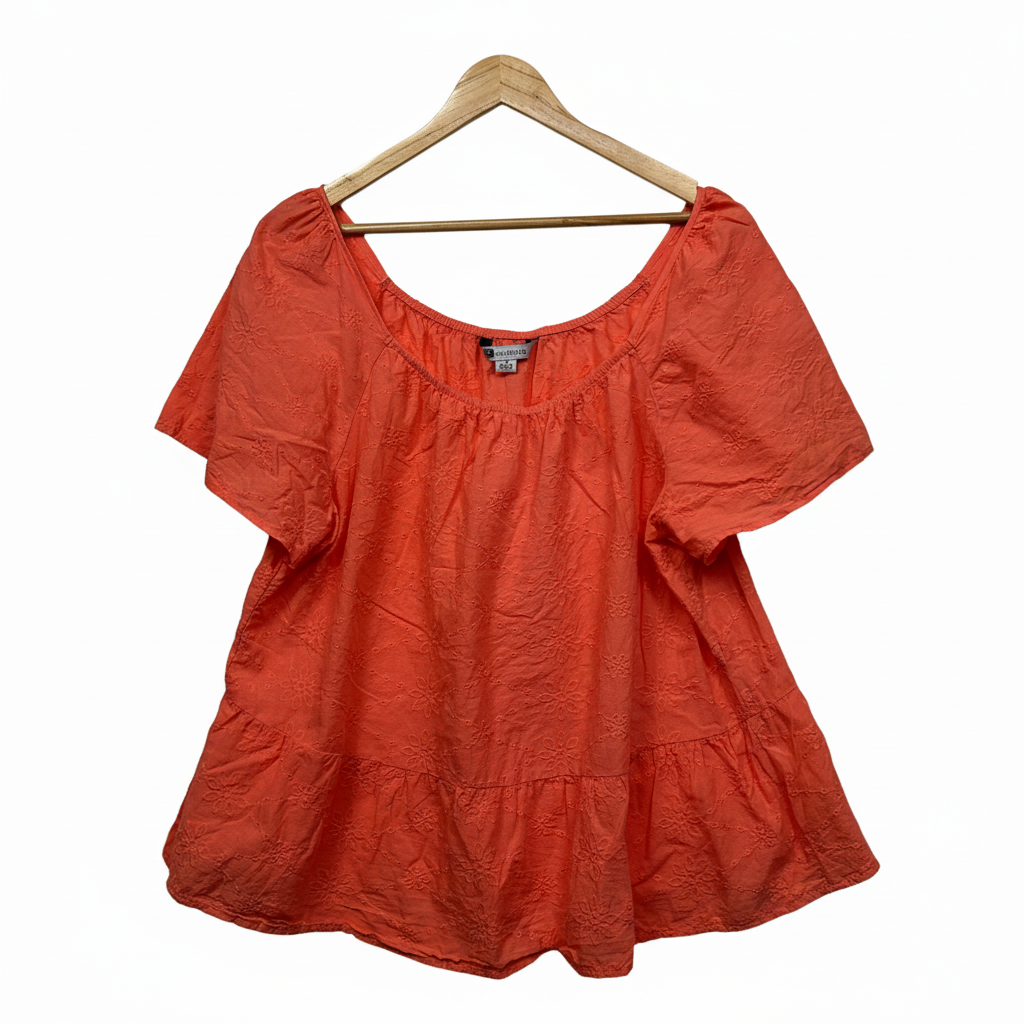 Rockmans Coral Embroidered Top - Size 18