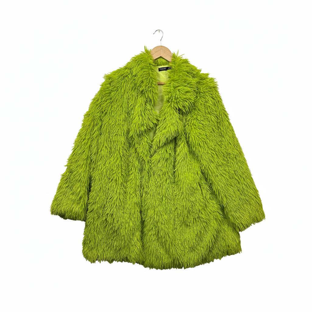 SHEIN CURVE Lime Green Faux Fur Fraggle Jacket - Size 1XL