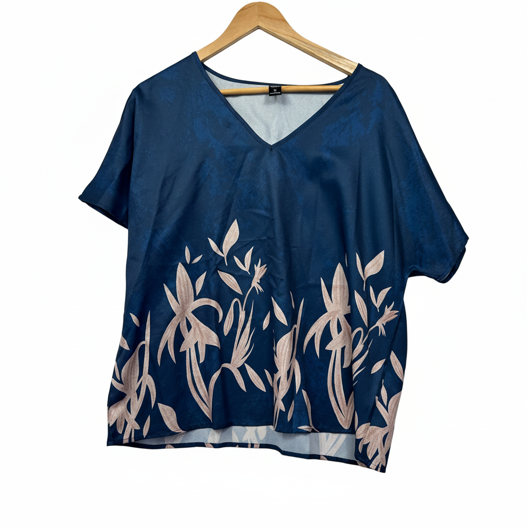 Emery Rose navy blue floral print top size XL
