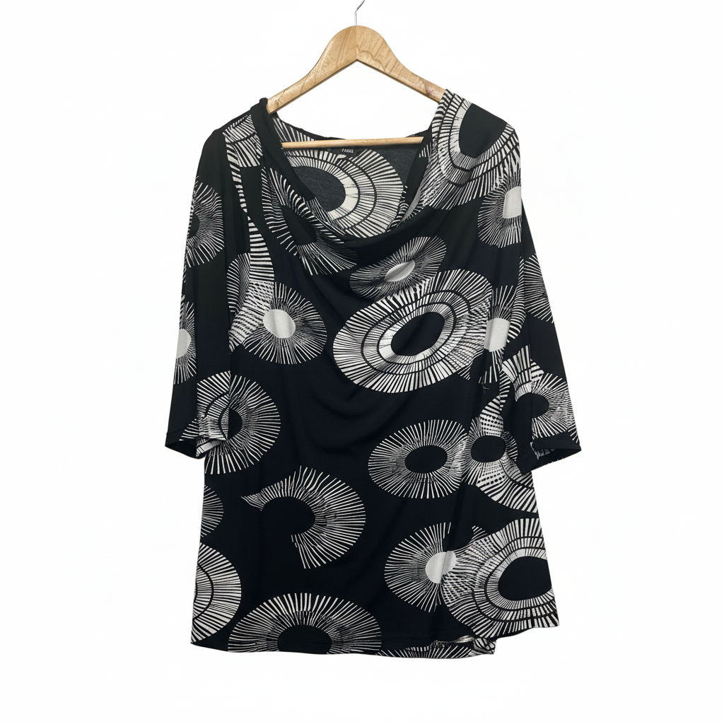 RTM Black White Print Tunic Top - Size L