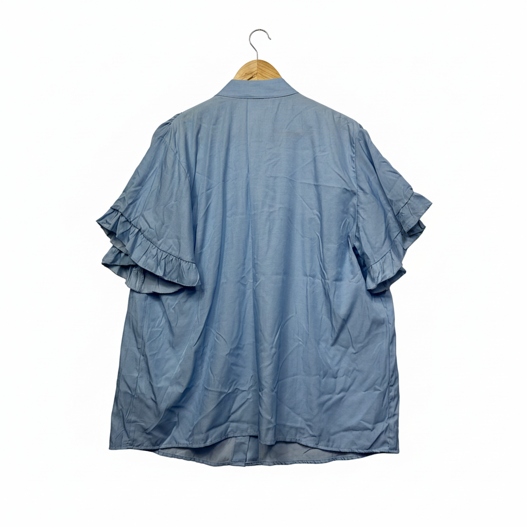 Lxyester Blue Ruffle Sleeve Shirt - Size Label
