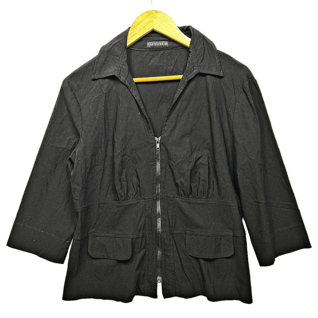 The Works Black Full Zip Up Top - Size 16