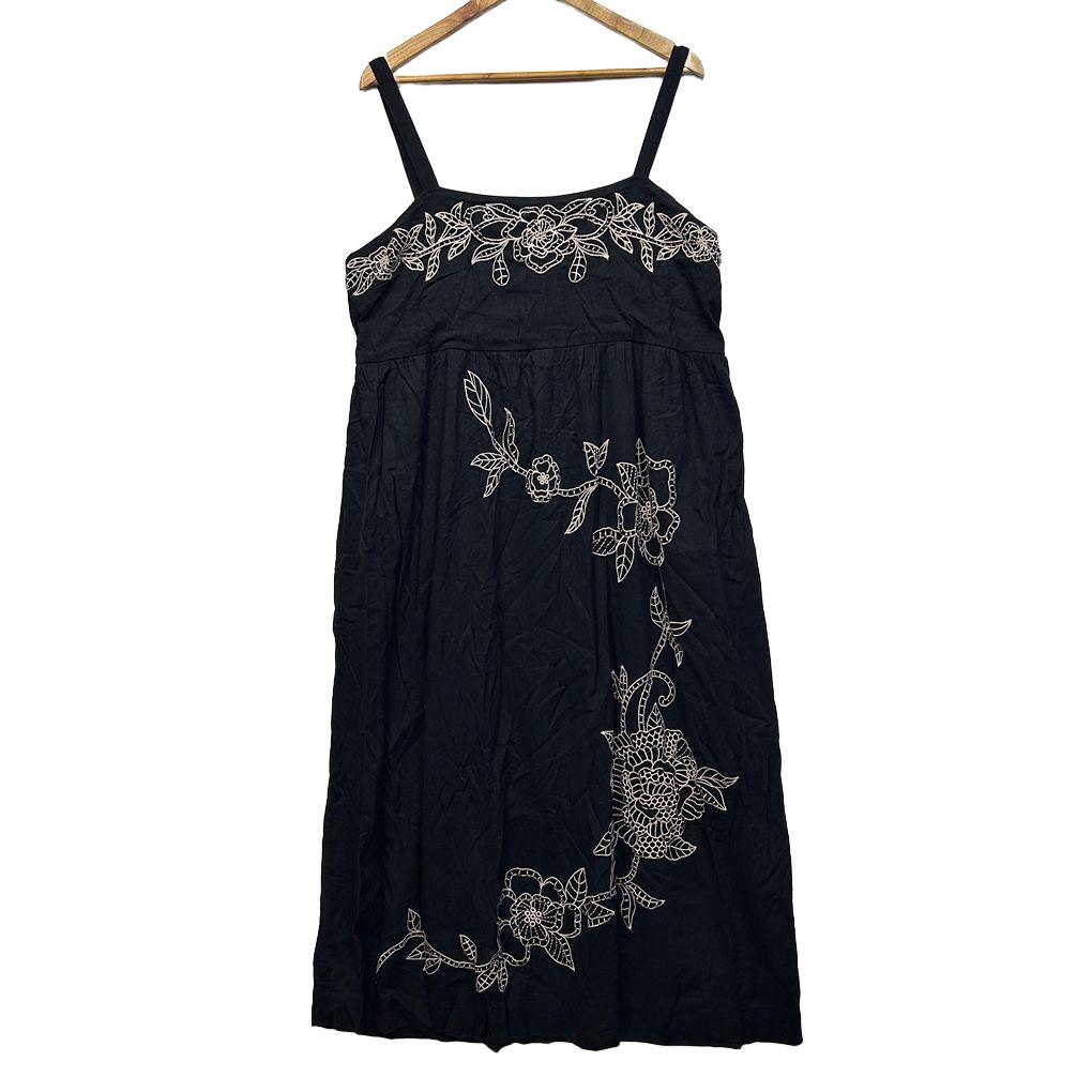 Just Jeans Black Linen Embroidered Dress - Size 18
