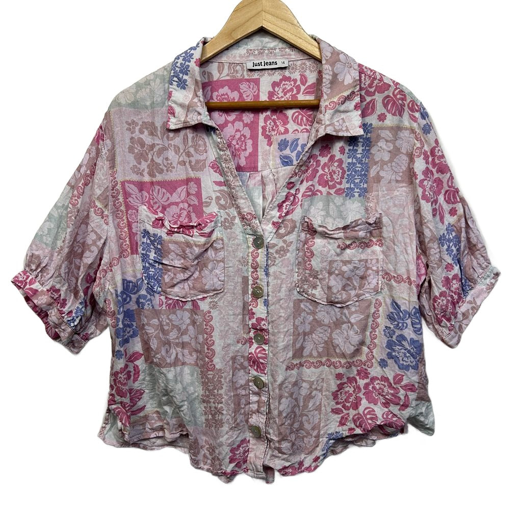 Just Jeans Pink Linen Top - Size 14