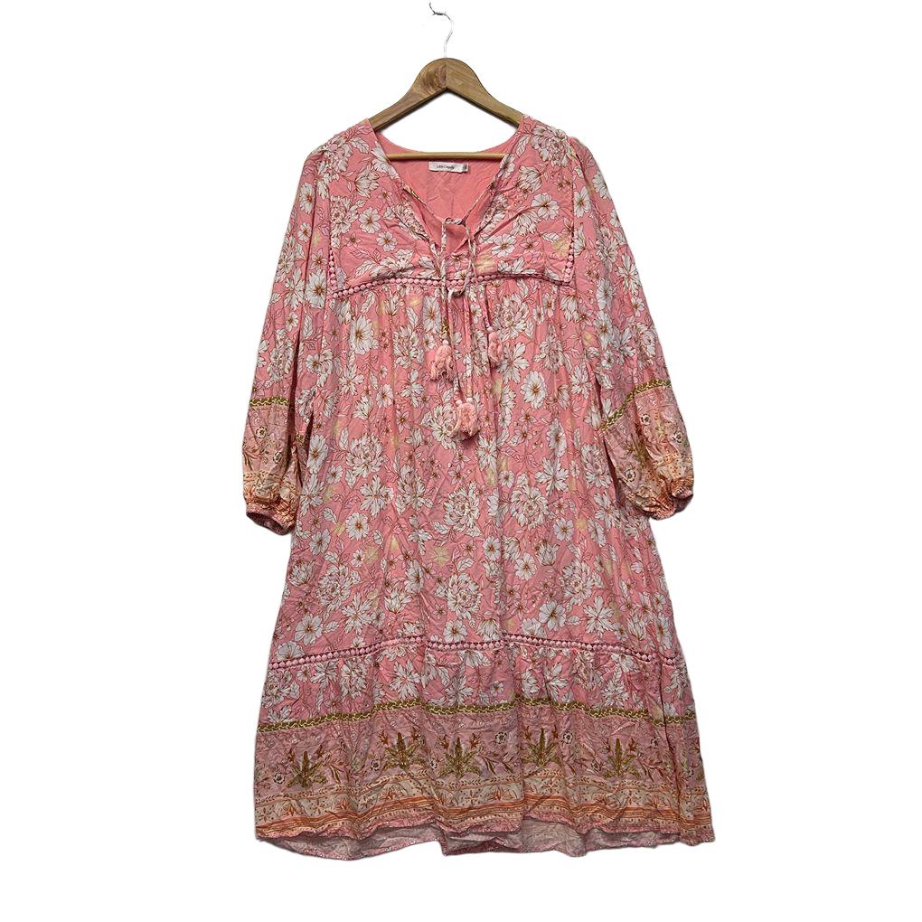 Little Coquille Pink Cotton Boho Dress - Size 14
