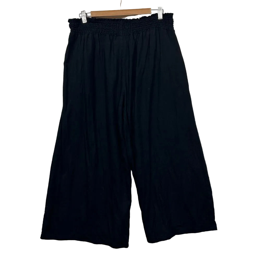 & me Black Linen Wide-Leg Cropped Pants - Size 14