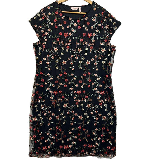 Millers Black Floral Embroidered Cocktail Dress - Size 20