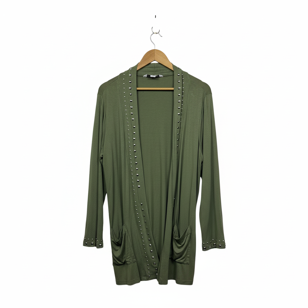 Rockmans Olive Green Studded Longline Top Cardigan Size XL