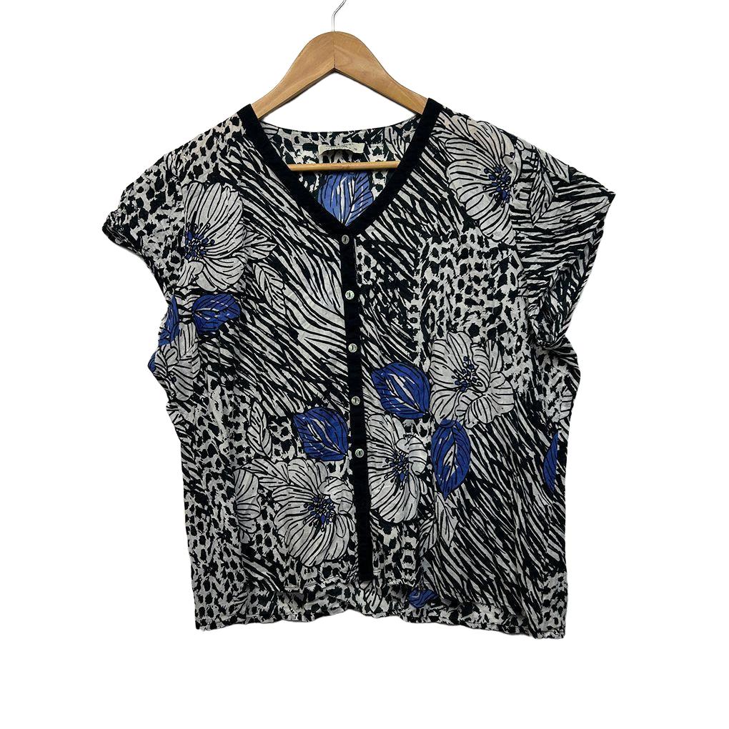 Orientique Black and White Cotton Top - Size 18
