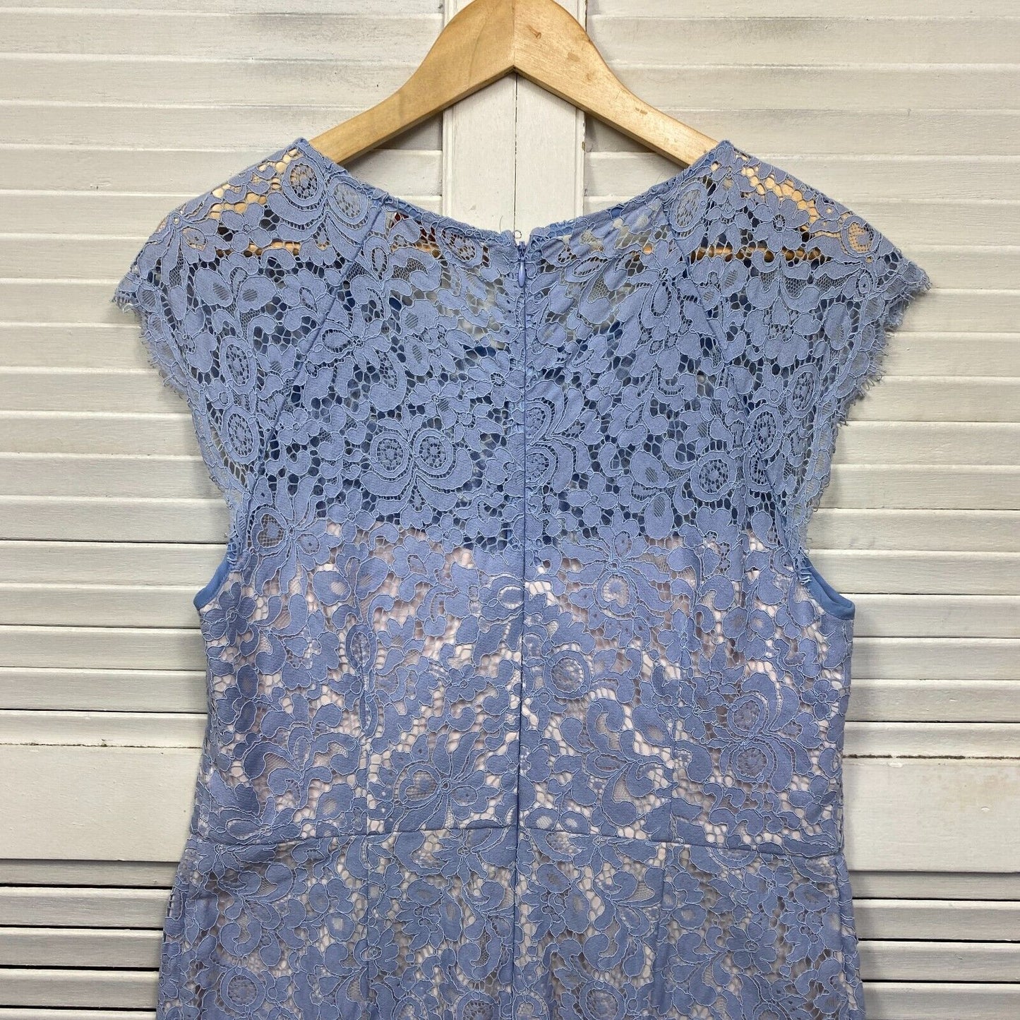 Portmans Dress Size 14 Blue Lace Overlay Short Sleeve Pencil Cocktail Occasional