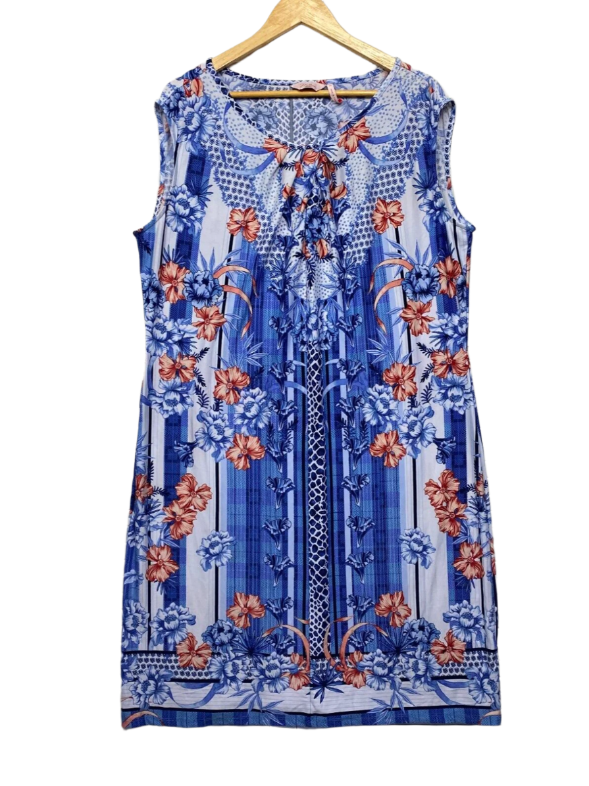 Millers Dress Size 18 Blue White Floral Print Sleeveless Shift Midi Length