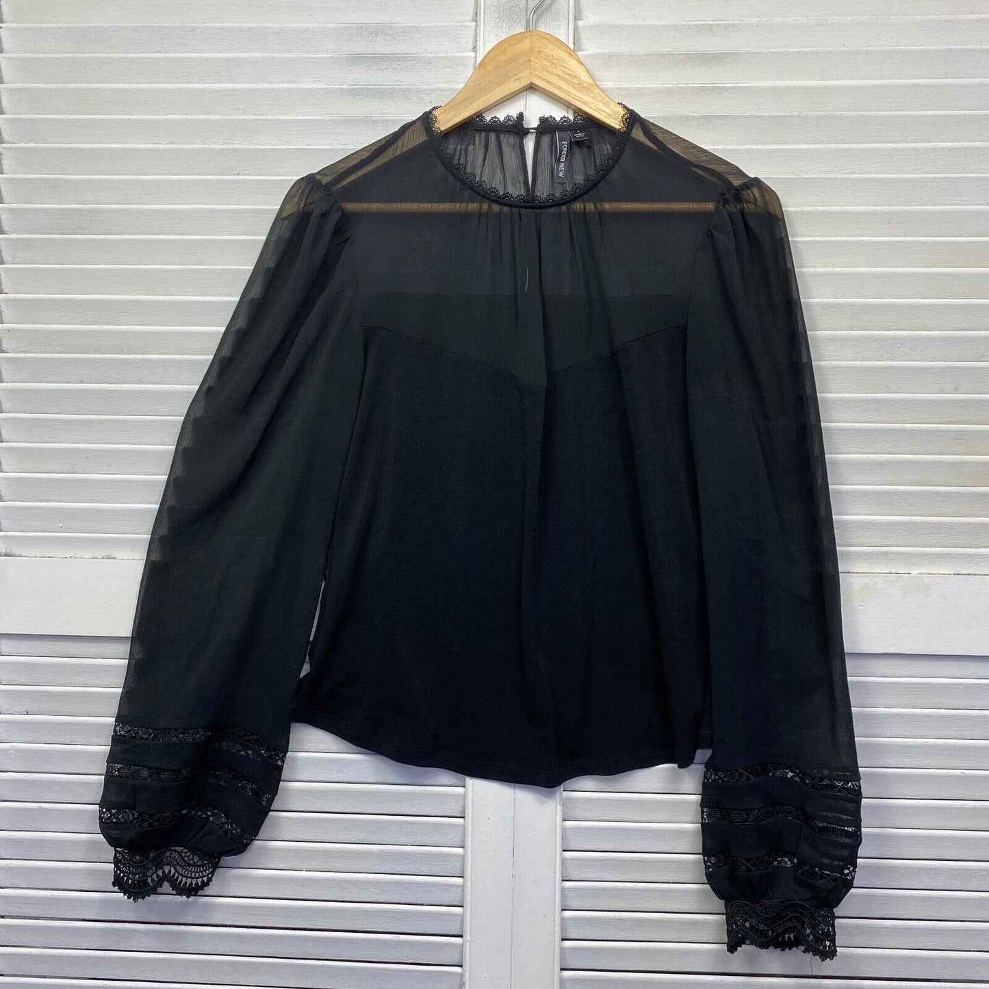 Forever New Top Size 14 Large Black Sheer Billow Sleeve Preloved