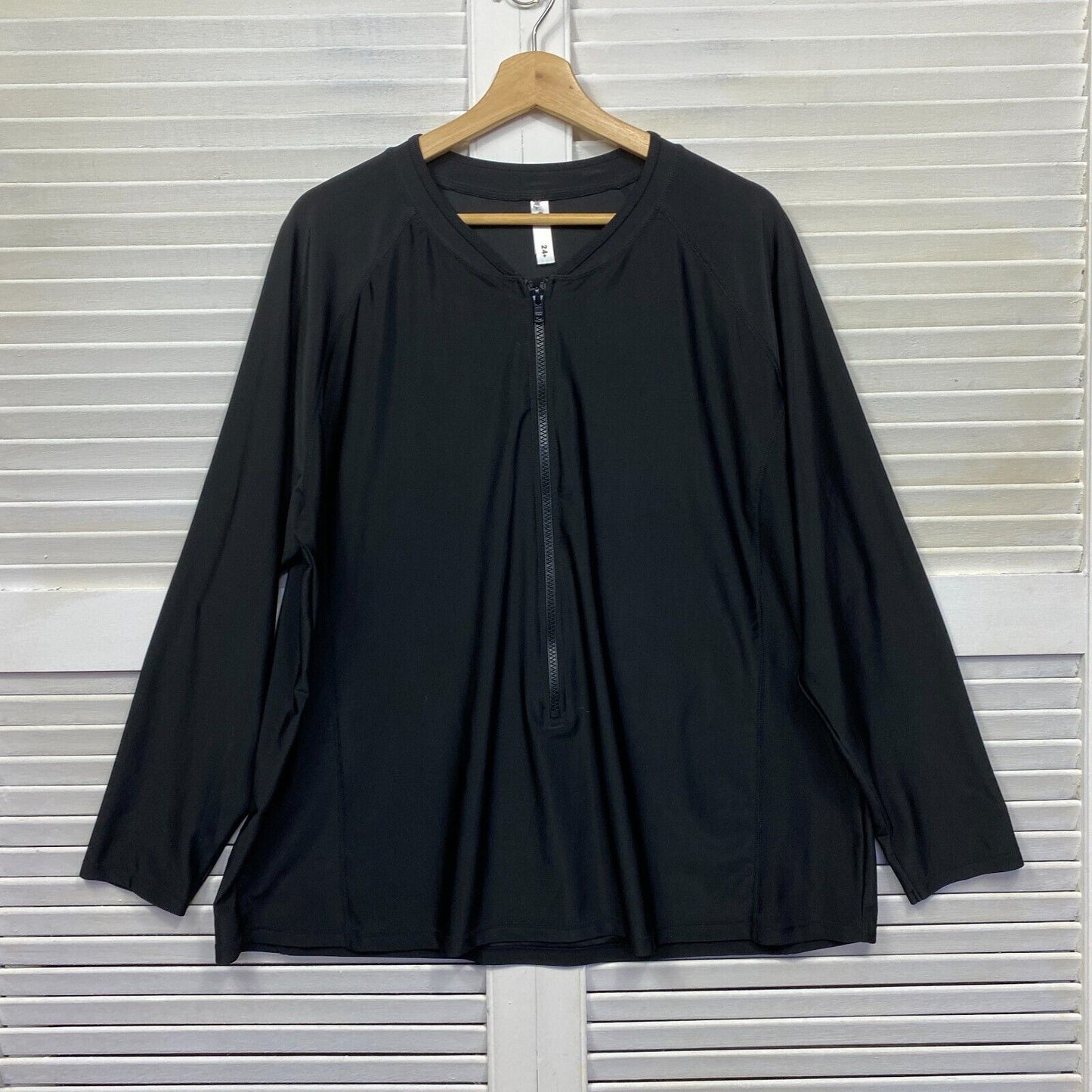 Target Swim Shirt Top Size 24 Plus Black Full Zip Up Long Sleeve